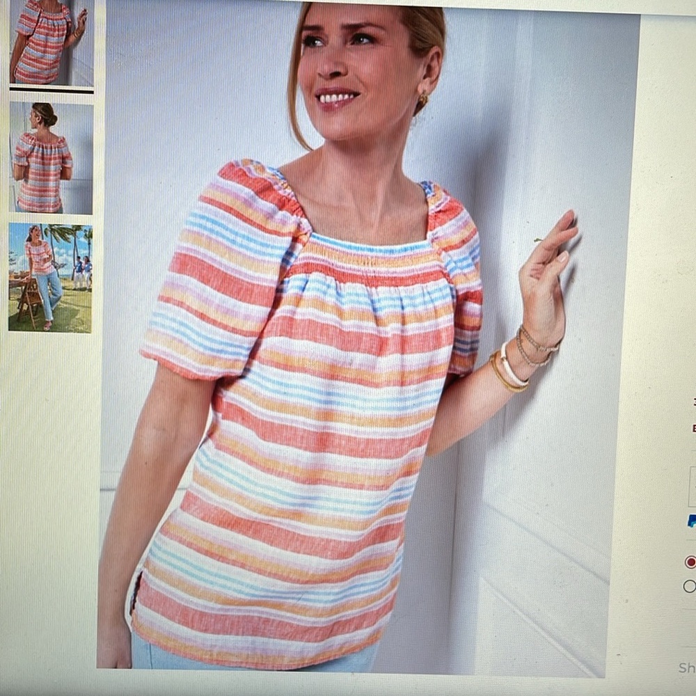 Talbots 1X shirred, off the shoulder, 3/4 puff sleeve with elastic, popover.